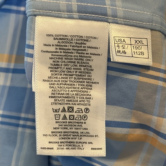 EUC Brooks Brothers Regent Men XXL Non-Iron 100% Cotton Blue Plaid Button Down - Picture 6 of 6